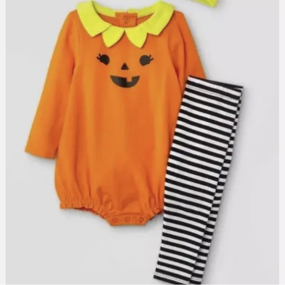 Cat & Jack Orange Pumpkin Set with Green Collar